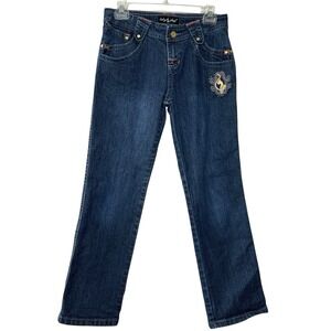 VTG Y2K Baby Phat Low Rise Cropped Jeans 27" W Tag SZ 14 Bling Logo Embroidered